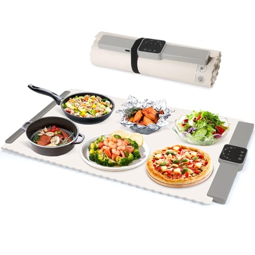 Food Warming Mat for Buffet, LNAKIO Electric Warming Tray,Silicone Heating Mat with 5 Temperature Levels& Auto Shut-Off Keep Food Warm at Party,Food Warmers for Parties, Gatherings,Everyday Use