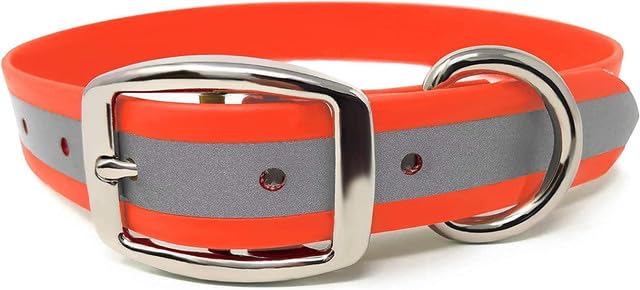 Regal Dog Products Large Orange Heavy Duty Reflective Dog Collar with Durable Metal Buckle and D...