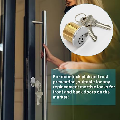 2 Pack Brass Mortise Door Cylinder Lock, 1 Inch Length Keyed Standard SC1 Keyway, Door Replacement Lock Mortise Cylinder with 2 Keys Suitable for Home and Commercial Use (Silver) - Thumbnail 6