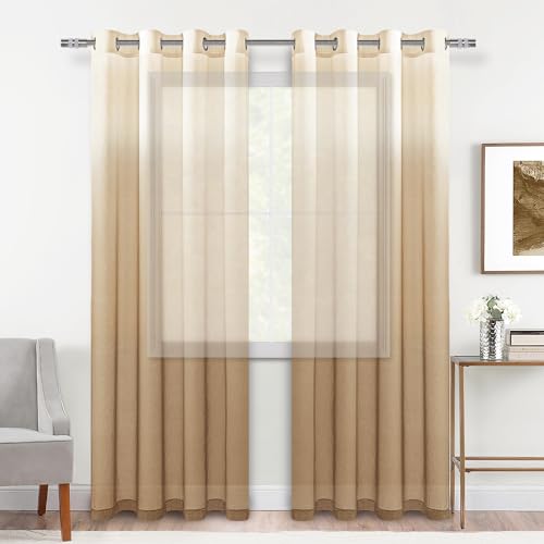 Cortinas transparentes degradadas de lino sintético con ojales para ventana de salón 2 paneles 52x96 2