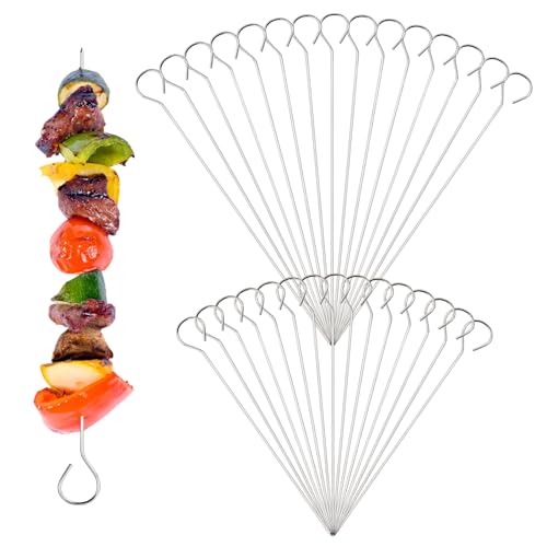 Dokeno Brochetas de Barbacoa de Acero Inoxidable 30 Unidades, Brochetas de la Parrilla Reutilizable Brochetas de Metal Prémium, Pinchos Barbacoa, para Barbacoa Hoguera Fiestas,15cm y 20cm