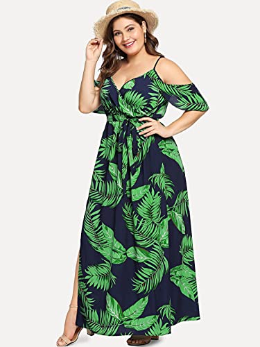 Milumia Women Plus Size Cold Shoulder Floral Maxi Bohemian Split Dress A Green #TOP4