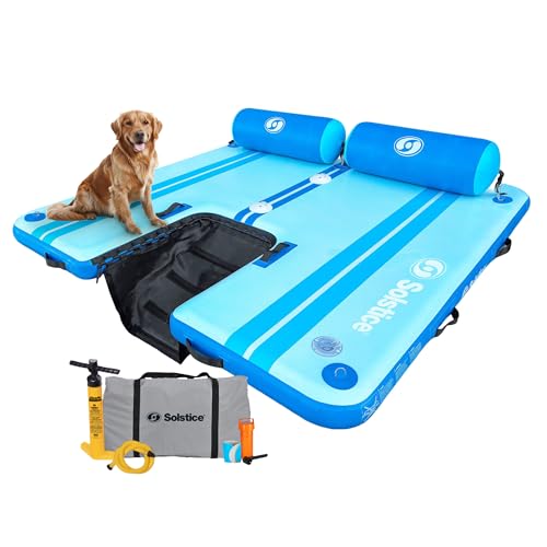 SOLSTICE Inflatable Pup Plank Dog Water Ramp for Boats & Docks Party (4-6 Person) Capacity - Floating Platform for Pets for Lake River Beach & Swimming Pool Includes Pump Patent-Protected Design