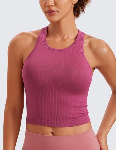 Image of CRZ YOGA Seamless Rib Racerback Crop Tank | Light Support, Removable Pads, Yoga, Ribbed, Racerback, Longline Sports Bras for Women