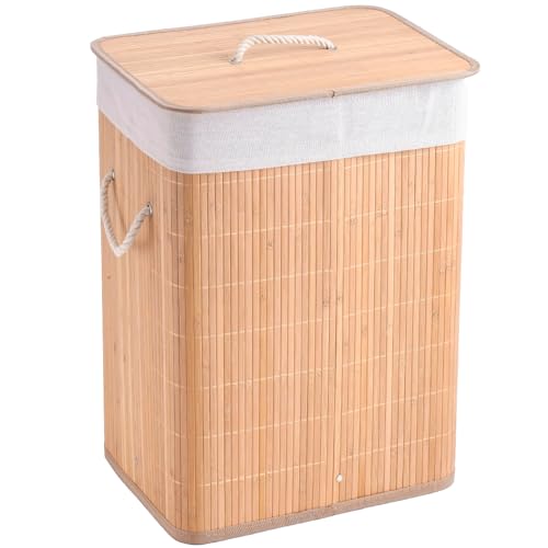 Cesto de Roupas Bambu 57L / 60L / 104L Redondo Retangular Duplo B...