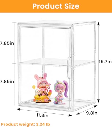 Image of XXX-Large Clear Stackable Acrylic Display with Lid & Magnetic Door - 2-Tier Adjustable Shoe Box Case 11.8'' X 9.8'' X 15.7''Organizer for Boot, Sneakers, Collectibles, Figures, Purses | 3-Pack