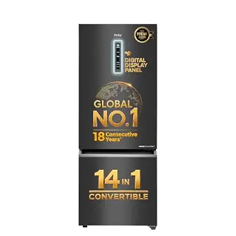 Haier 325 L 2 Star Frost Free Triple Inverter Double Door Bottom Mount Refrigerator, Digital Touch Display & 2X Bigger Fresh Storage (HEB-332GBA-P, GE Black, 14 In 1 Convertible Modes, 2026 Model)