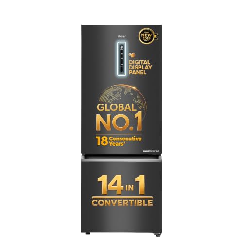 Image of Haier 325 L 2 Star Frost Free Triple Inverter Double Door Bottom Mount Refrigerator, Digital Touch Display & 2X Bigger Fresh Storage (HEB-332GBA-P, GE Black, 14 In 1 Convertible Modes, 2026 Model)
