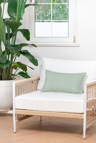 Hofdeco Premium Coastal Patio Indoor Outdoor Lumbar Pillow Cover Only, 12"x20" Water Resistant for Backyard, Couch, Green Stripe - Image 3