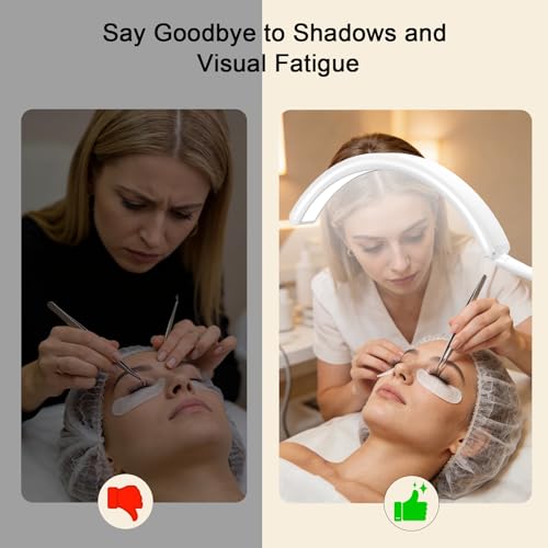 Image of Half Moon Lash Light for Estheticians, LED Lamp for Eyelash Extensions, Nail Tech, Tattoo, Eye Caring Floor Reading Light for Study, Work & Crafts, Adjustable Color Temperatures & Brightness (White)