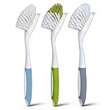 Dish Brush Scrub Brush with Handle - 3 Pack Stiff Bristles Dish Scrubber for Cleaning Dishes, Pots, Pans, Sink, Cast Iron - Hard Bristles,No Residue