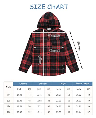 Trendstitch Boys' Button Down Hooded Plaid Dress Shirts Kids Long Sleeve Cotton T-Shirt Hoodies Jackets Outfit For Boys, Red, 8 Years #TOP5