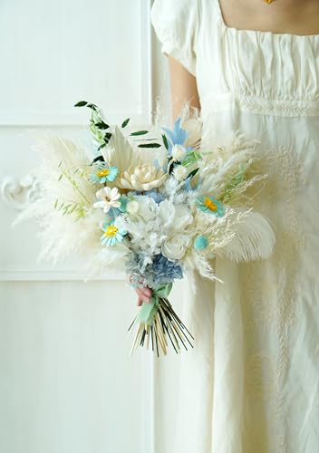 Bouquet rústico beige y blanco para boda miniatura 5