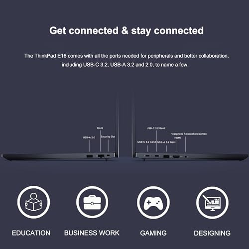 ThinkPad E16 Business Laptop (16" FHD+, AMD Ryzen 5 7530U (> i7-1165G7), 16 GB RAM, 512 GB SSD), impronte digitali, retroilluminato, webcam 1080p, hub IST, Wi-Fi 6, Ethernet, Win 11 Pro w/AI - Notebook - Immagine 5