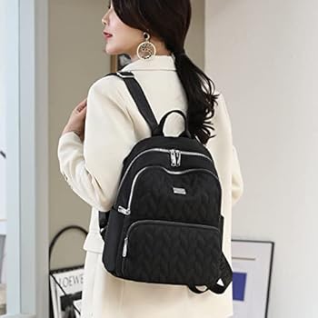 YANAIER Kleine rugzak voor dames en meisjes, nylon, waterdicht, casual dagrugzak, schooltas, anti-diefstal, zwart, Small, Rugzak
