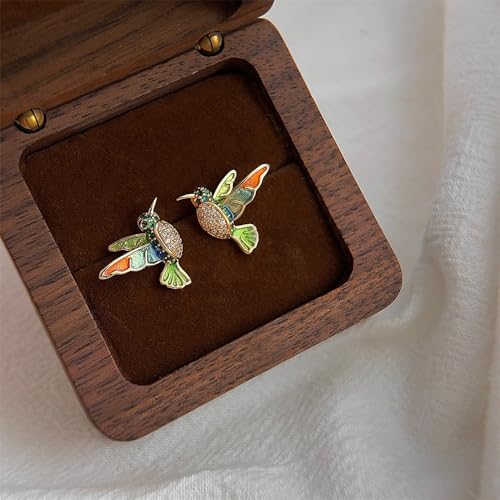 Crystal Hummingbird Earrings Stud Earrings Colorful Cute Animal Bird Flying Gold Plated Oil Painting Earring for Women S925 Sterling Silver Post Hypoallergenic4