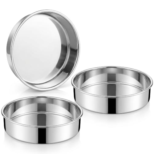 Homikit 8 Inch Cake Pan Set of 3, Round Smash Layer Cake Tins for Baking