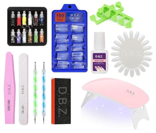 D.B.Z.® Nail Art Kit 12 Bottles Glitter Stones,100 Nails Transparent ...