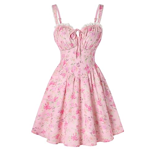 Scarlet Darkness Floral Corset Dress Sundresses for Women 2026 Summer Mini Graduation Dress Pink Yellow Floral 2XL