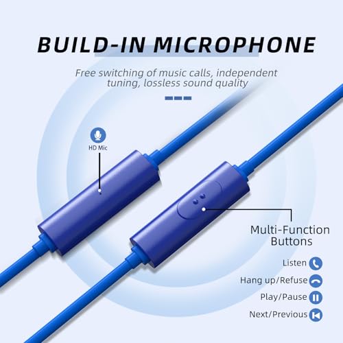 Image of MORMOQUE EP-06 Wired Earbuds in-Ear Earphones,Build-in Microphone Noise Isolating Headphones,3.5mm Jack 4.9ft Long Cord Ear Buds,HD Bass Audio,with 6 Ear Tips,for Smartphones /Laptop /Computer Etc-Blue