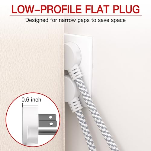 Image of 16 /3 Flat Plug Braided Extension Cord 20 FT, Indoor 3 Prong Grounded Low Profile Extension Wire Flexible, Suitable for Home and Office, 13 Amp 1625 Watt 125VAC 16AWG, ETL Listed