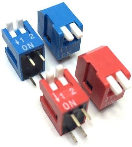 Right Angle DIP Switch Side Position Digital Dial | 5PCS DIP switches, 2-12 positions, 2.54mm pitch, right angle side position, red/blue color.(5P,Rojo)