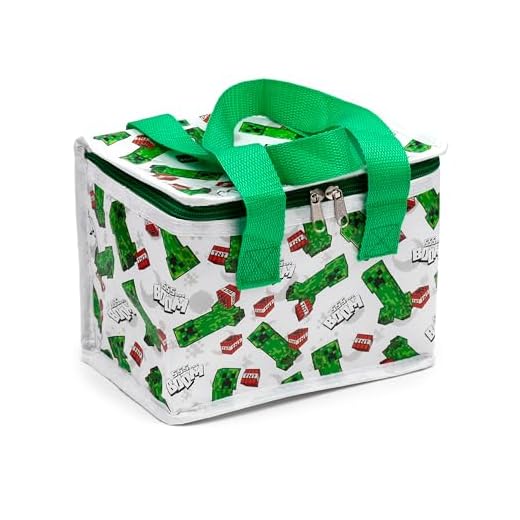 Puckator RPET - Bolsa térmica para el almuerzo, diseño de Minecraft Creeper & TNT, hecha de botella de plástico reciclado, bolsa de almuerzo aislada para mujeres, hombres, niños, bolsa de almuerzo