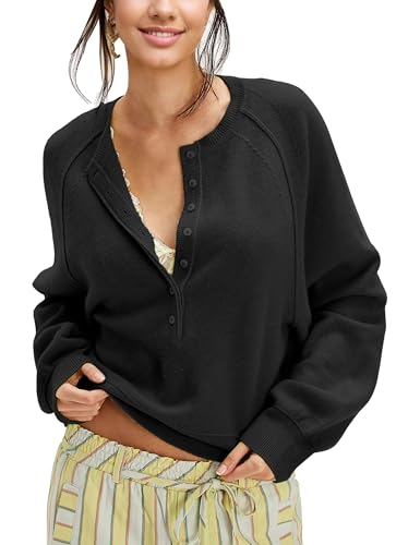 Ziqoty Women's Half Button Down Pullover Knit Sweater Casual Henley