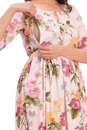 Image of JAIPURFAME Stylish Women's Pure Cotton All Over Printed Kurti Gown, Maternity Dress, and Feeding Dress - Comfortable and Elegant Maternity Wear for Women
