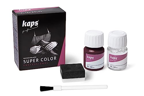 Kaps Tinta Super Color + Preparatore (25 ml ognuno), Colorante Professionale per Pelle Naturale, Tela, Ecopelle, Nutre e Ripara le Scarpe in Pelle (111 - Bordeaux)
