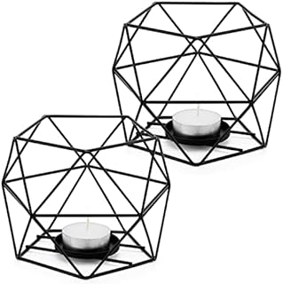 Coptiner 2 PCS Tea Light Candle Holders, Metal Candlesticks Iron Hollow Geometric Tealight Candle Holders for Wedding Birthday Party Living Room Home Decoration (Black)