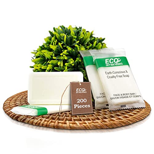 hotel mini bar - ECO Amenities Travel Size Bar Soap - 200 Pack, 1 oz Mini Soap Bars, Hotel Soap Bars, Travel Size Toiletries - Individually Wrapped Bulk Soap Bar, Small Hotel Soaps for BNBs, VRBO, Inns and Hotels