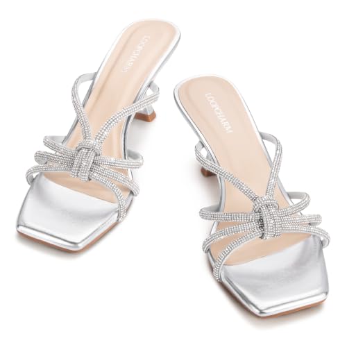 Image of Women's Strappy Square Open Toe Kitten Heels Sandals Knotted Design Summer Fashion Slip On Mule Style