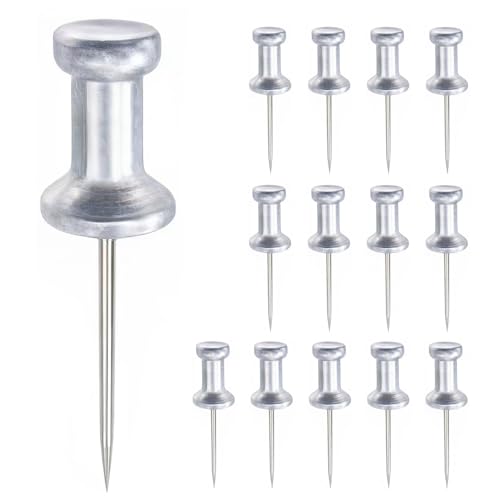 Optomni Premium Metal Push Pins 30 Pack Aluminum Head Thumb Tacks with 5/8 Long Steel Pin Silver Pushpins for Cork Board Bulletin Board Map Photo Wall Office & Classroom