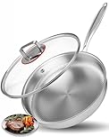 Abijan Stainless Steel Frying Pan 28cm, Titanium Frying Pan with Lid, 5 Ply Stainless Steel Pan Induction, Non Toxic Frying Pan, PTFE & PFOA Free, Dishwasher & Oven Safe, Suitable for All Hobs