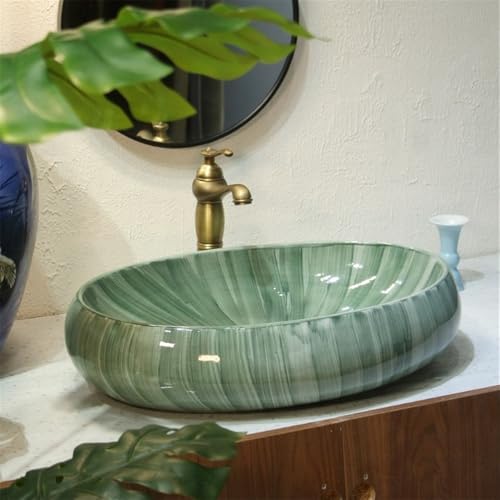 Lavabos de baño de cerámica verde ovalados que evitan salpicaduras en encimeras de exterior 5