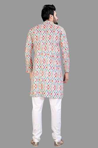 Image of LookMark Men's Cotton Blend Printed Long Kurta Suitable for All Indian Wedding, Occasions, and Festivals