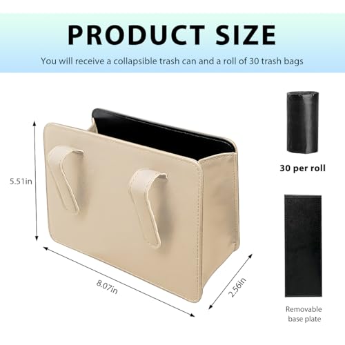 Image of Car Trash Can, Waterproof Leather Hanging Storage Container Vehicle Dustbin, Auto Foldable Mini Garbage Organizer Trash Bag for Truck SUV RV, Essential Car Accessories (Beige)