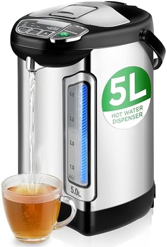 NutriChef Electric Water Boiler and Warmer - 5L/5.28 Qt Stainless Steel Hot Water Dispenser w/Rotating Base, Keep Warm Temperature Set, Auto Shut Off, Safety Lock, Instant Heating for Coffee & Tea