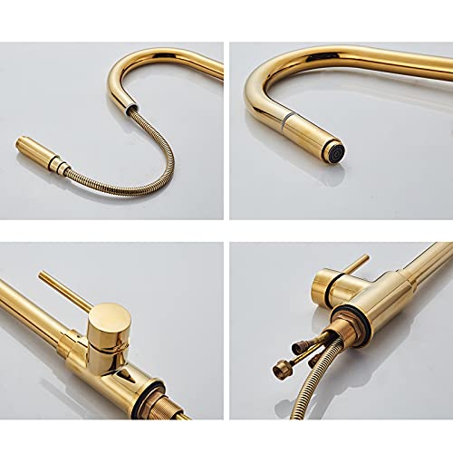 Grifo de cocina dorado y extraíble de latón monomando elegante 7