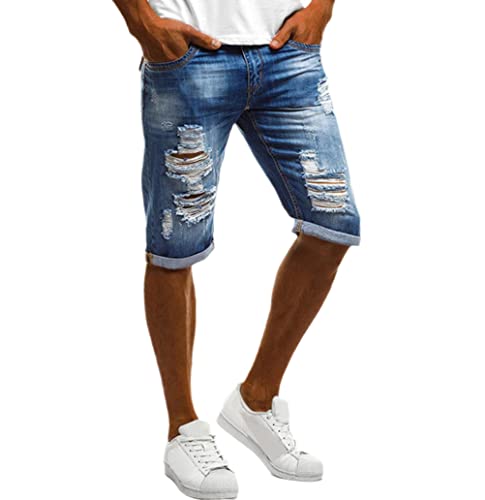 Jean court déchiré léger pour homme coupe ajustée confortable