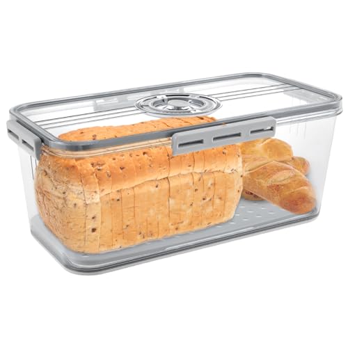 Sutowe - Caja de pan para encimera de cocina hermética, caja de conservación de pan de plástico con tapa, conservador de pan con esfera de registro de tiempo para tostadas, Bagel
