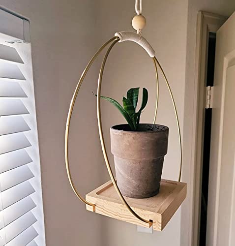 Shineloha Hanging Planters For Indoor Plant + Ceiling Hook | Indoor Hanging Planter Shelf With Natural Wood, Plant Hangers Indoor, Minimalist Planter | No Plant/Pot Incld (Gold) #TOP4