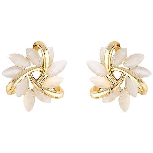 French Petal Flower Stud Earrings for Women,Gold Hypoallergenic Crystal Cute Small Floral Fashion Statement Birthday Jewelry