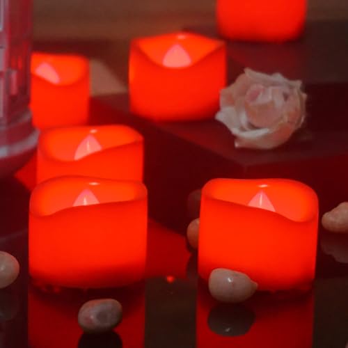 Image of CANDLE CHOICE Battery Operated Flameless Tea Lights Bright Flickering LED Tealight Votive Candles for Wedding Party Table Centerpieces Halloween Christmas Decoration Batteries Included 20 Pack Red