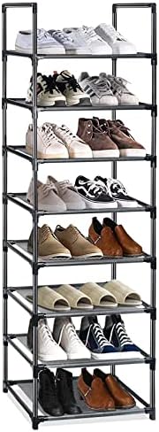 Deen 8 Tier Shoe Rack Adjustable Slim Shoe Holder Shelf storage Organiser Space Saving Easy Assemble Non-Woven Fabric Layer Hold up to 20Pair of Shoes Suit for Living Room Entryway Hallway(black)