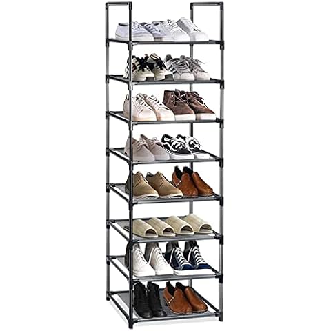 Deen 8 Tier Shoe Rack Adjustable Slim Shoe Holder Shelf storage Organiser Space Saving Easy Assemble Non-Woven Fabric Layer Hold up to 20Pair of Shoes Suit for Living Room Entryway Hallway(black) Cover