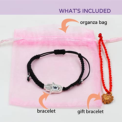 Image of Uloveido Customized A to Z 26 Letters Hand of Fatima Bracelet - Fatima Hamsa Hand Evil Eye Protection Bracelet Lucky Charm Adjustable Braided Black String
