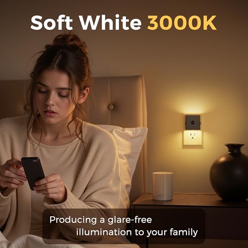 Image of L LOHAS LED Motion Sensor Night Light, [2-Pack] Plug in Night Light with Motion Sensor and Dusk to Dawn Sensor, Brightness Adjustable, 3000K Soft White Nightlight for Bathroom Hallway Kitchen