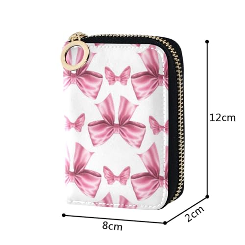 GAIGEO Credit Card Holder RFID Blocking Womens Wallets Small Zip Around Zipper Change Purse with Key Ring Soft Pink Bows Print White3